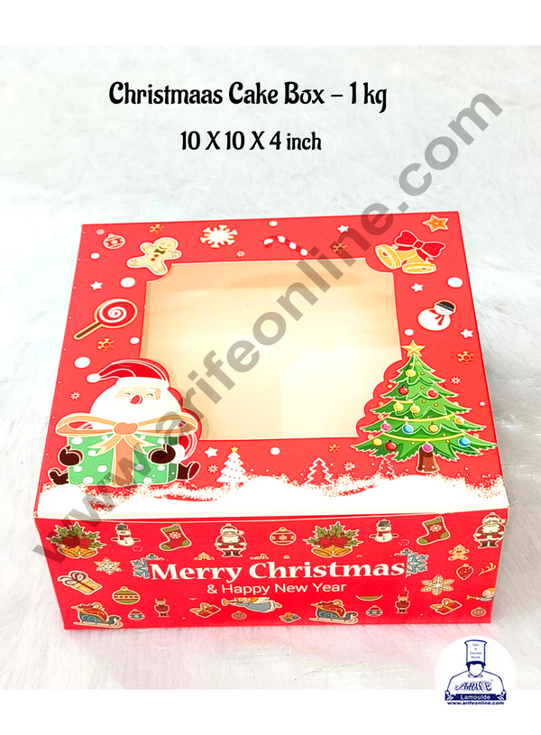 CAKE DECOR™ Red Christmas design 1 kg Cake Box - 10 Pcs Pack