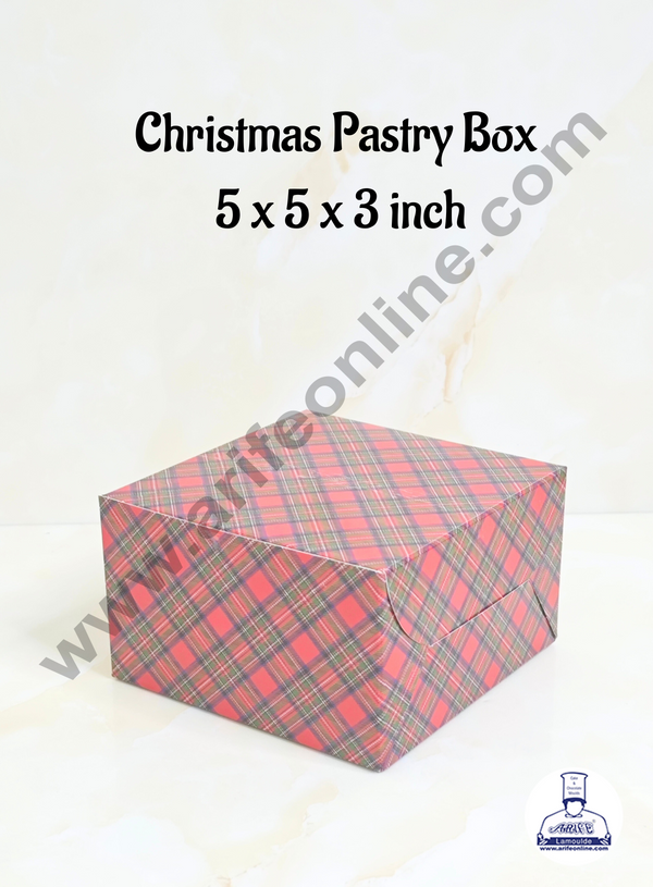 CAKE DECOR™ Red & Blue Checks Christmas Design Pastry Box - 5x5x3( Pack of 10 Pcs )