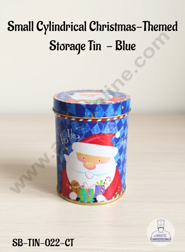 CAKE DECOR™ Small Cylindrical Christmas-Themed Storage Tin -  Blue │ SB-TIN-022-CT │