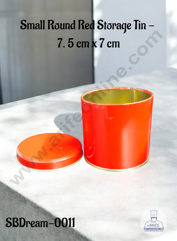 CAKE DECOR™ Small Round Red Storage Tin - Red Color - Diameter: 7. 5 cm x Height: 7 cm