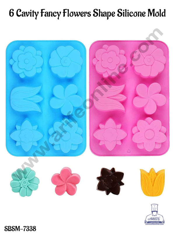 CAKE DECOR™ 6 Cavity Fancy Flowers Shape Silicone Mold |Tulip and Different Flower Shapes Silicone Mold.