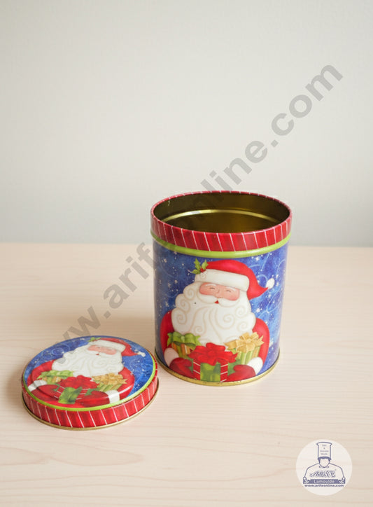 CAKE DECOR™ Large Cylindrical Santa Christmas Cookie Storage Tin - Red │Height: 14 cm x Diameter: 10.5 cm│
