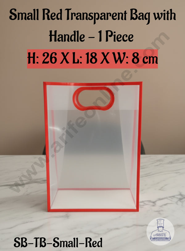Small Red Transparent Bag with Handle (H: 26 X L: 18 X W: 8 cm) | 1 Piece | Gift Bag with Handle - CAKE DECOR™