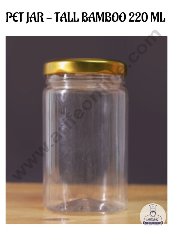 CAKE DECOR™ 1 Piece Tall Plastic Transparent Cookies Jar With Golden Cap  - 220 ml