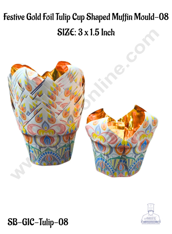 Gold Foil Tulip Cup Shaped Muffin Mould - 08(50 Pcs)-CAKE DECOR™