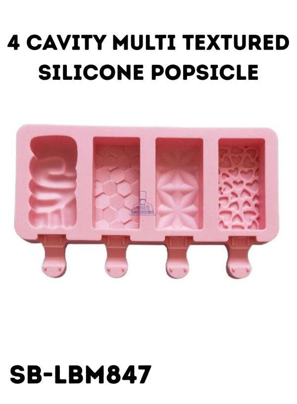CAKE DECOR™ 4 Cavity Multi Textured Silicone Popsicle And Cakesicle Molds Easy Ice Cream Bar Mould (SB-LBM847 )