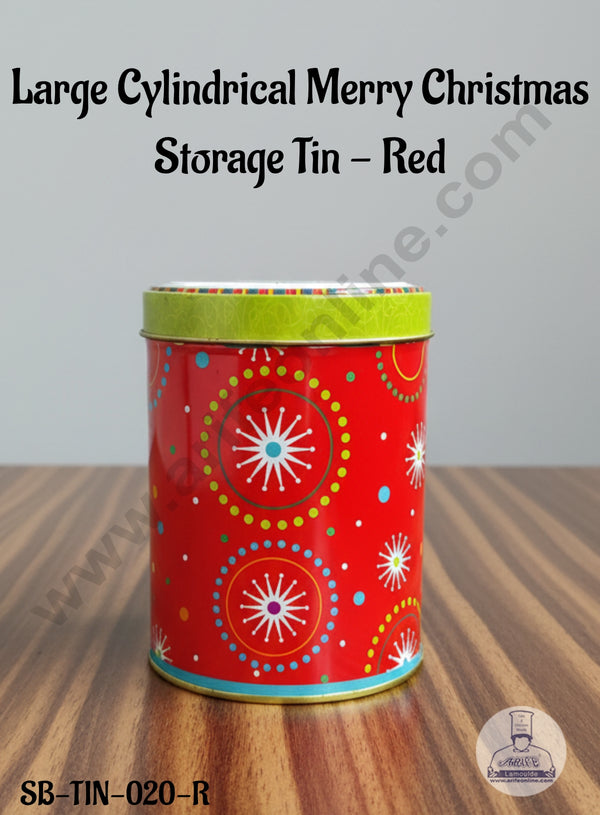 CAKE DECOR™ Large Cylindrical Merry Christmas  Storage Tin - Red│SB-TIN-020-R│