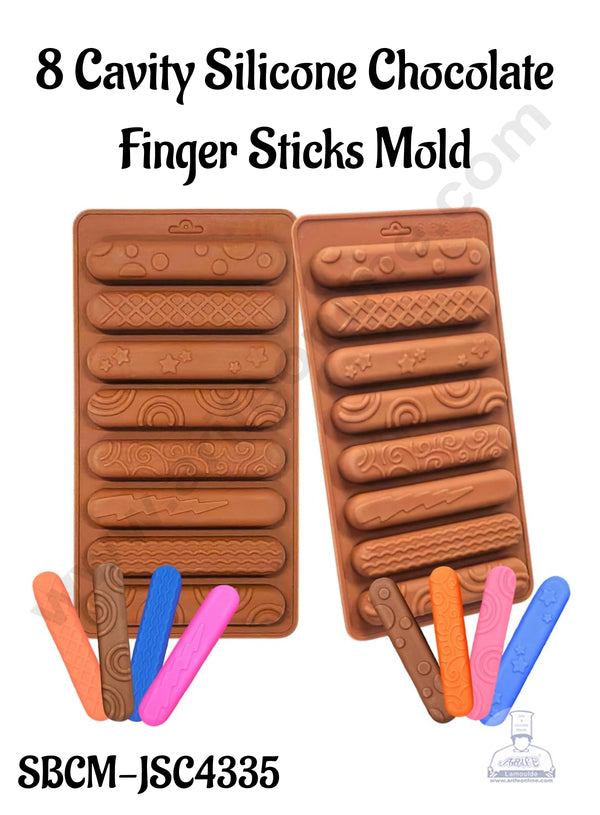 CAKE DECOR™ 8 Cavity Finger Stick With Design Silicon Mould | Finger Biscuit Silicone Mould