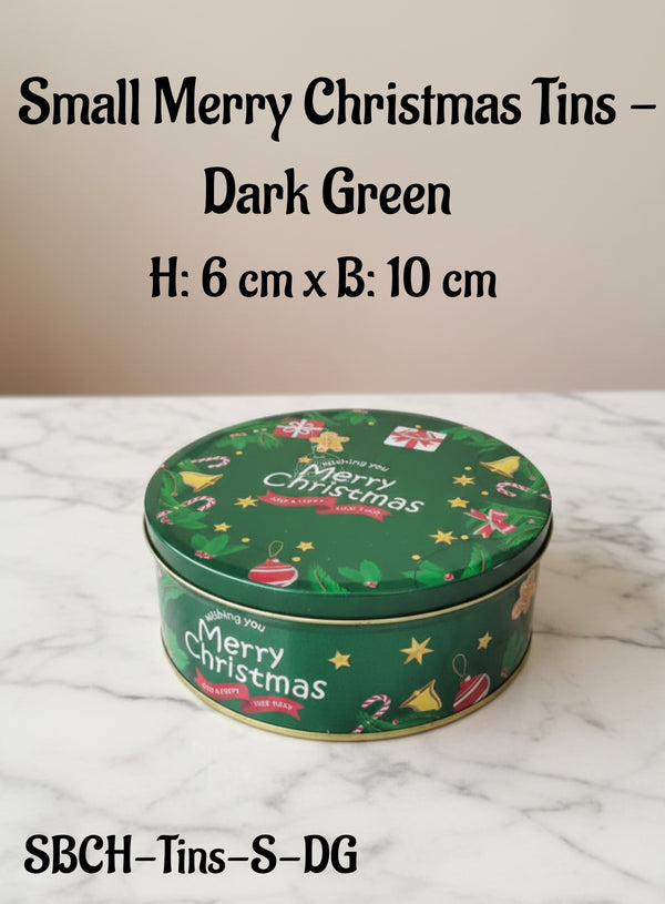 Cake Decor ™ Small Merry Christmas Tins - Dark Green | Round Storage Containers Tins | 1 Pc Pack