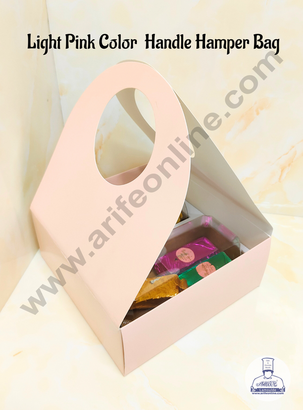 CAKE DECOR™  Round Handle Hamper Box With Cavity (Light Pink)  | Gift Box | Gift Bag With Handle (1 Pc Pack)