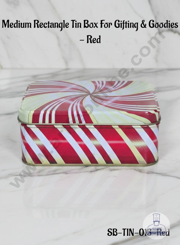 CAKE DECOR™ Medium Rectangle Tin Box For Gifting & Goodies - Red| Gift Box | Chocolate Box | Jewellery Box |SB-TIN-013-Red|