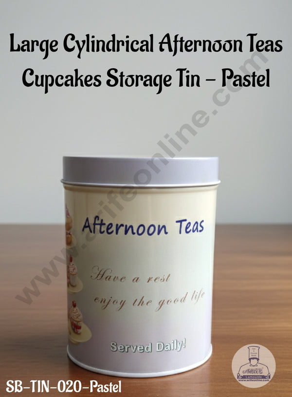 CAKE DECOR™ Large Cylindrical Afternoon Teas Cupcakes Storage Tin - Pastel│SB-TIN-020-Pastel│