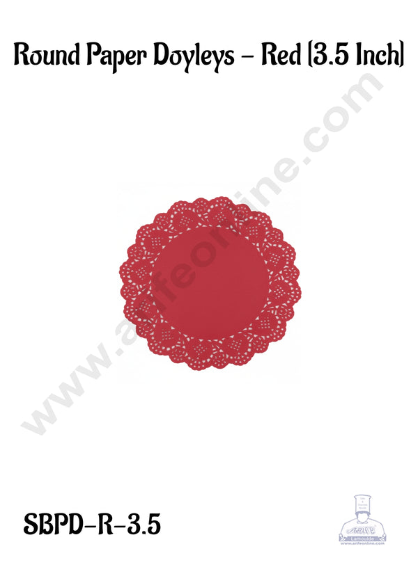 CAKE DECOR™ 3.5 inch Paper Doilies | Round Placemats | Decorative Accessories | Disposable Paper Mats - Red (100 pcs Pack)