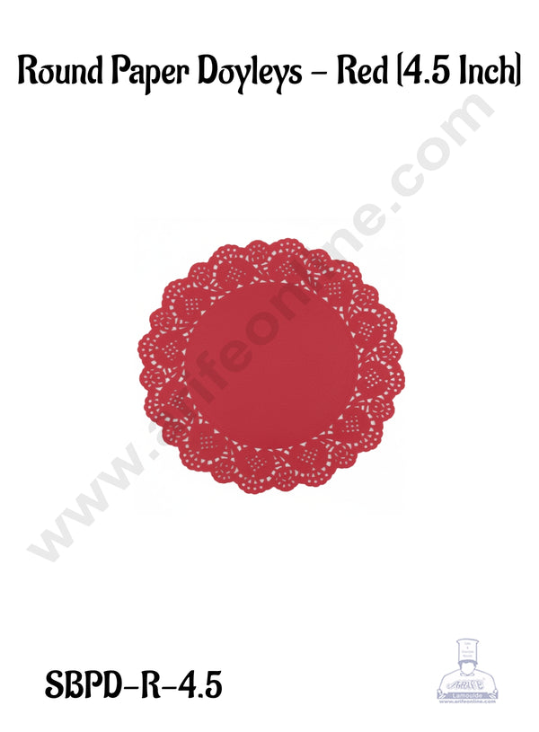 CAKE DECOR™ 4.5 inch Paper Doilies | Round Placemats | Decorative Accessories | Disposable Paper Mats - Red (100 pcs Pack)