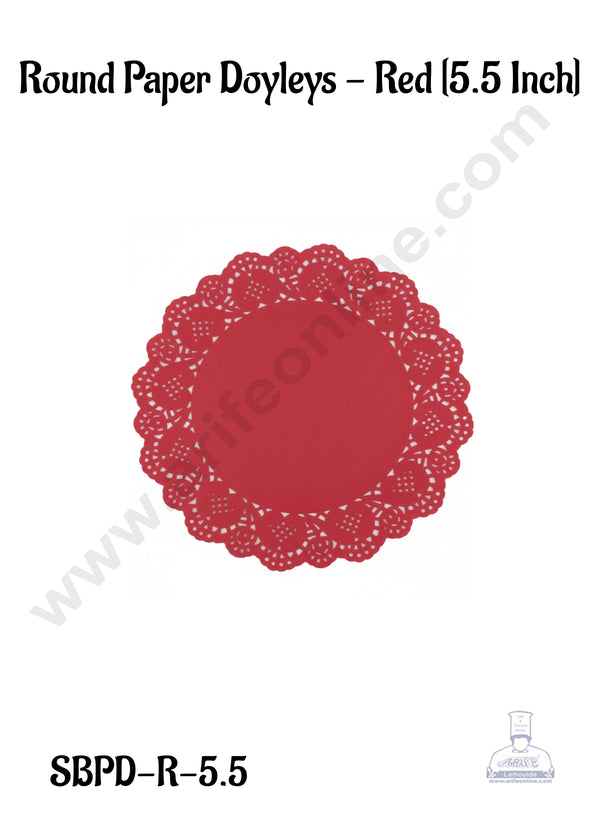 CAKE DECOR™ 5.5 inch Paper Doilies | Round Placemats | Decorative Accessories | Disposable Paper Mats - Red (100 pcs Pack)