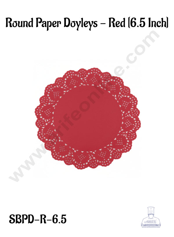 CAKE DECOR™ 6.5 inch Paper Doilies | Round Placemats | Decorative Accessories | Disposable Paper Mats - Red (100 pcs Pack)