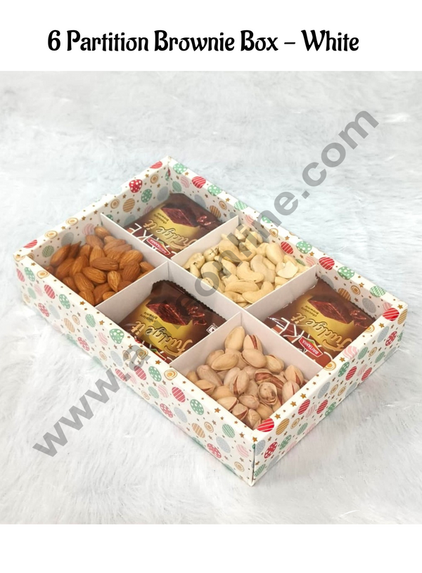 CAKE DECOR™ 6 Cavity Christmas Theme Brownie Boxes White color | Brownie Carriers - 1 Pcs Pack