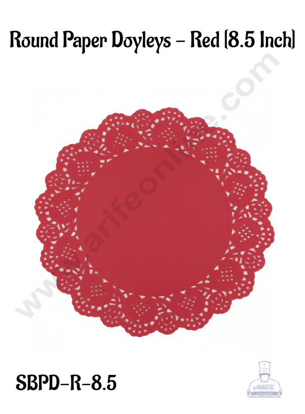 CAKE DECOR™ 8.5 inch Paper Doilies | Round Placemats | Decorative Accessories | Disposable Paper Mats - Red (100 pcs Pack)