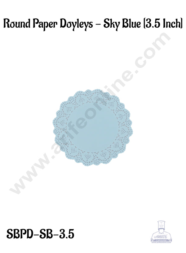 CAKE DECOR™ 3.5 inch Paper Doilies | Round Placemats | Decorative Accessories | Disposable Paper Mats - Sky Blue (100 pcs Pack)