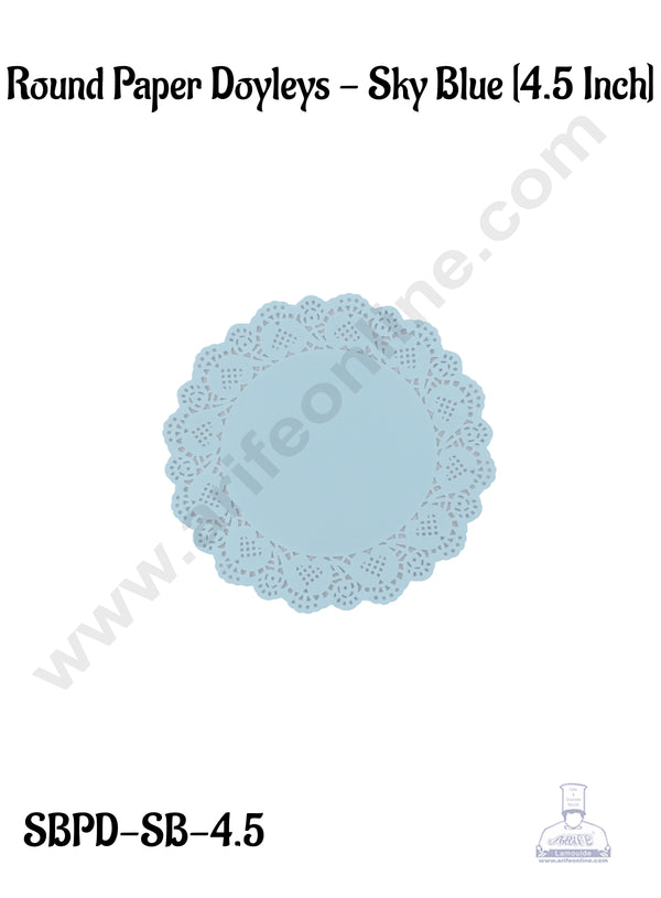 CAKE DECOR™ 4.5 inch Paper Doilies | Round Placemats | Decorative Accessories | Disposable Paper Mats - Sky Blue (100 pcs Pack)