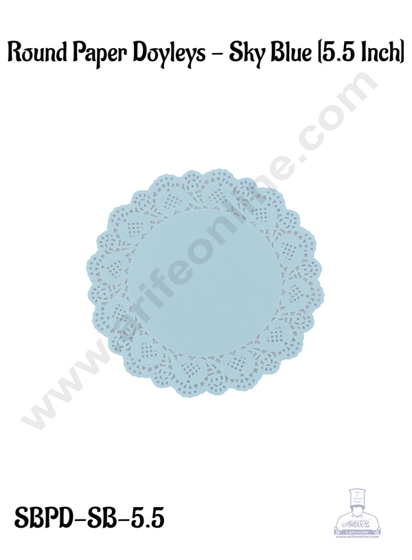 CAKE DECOR™ 5.5 inch Paper Doilies | Round Placemats | Decorative Accessories | Disposable Paper Mats - Sky Blue (100 pcs Pack)