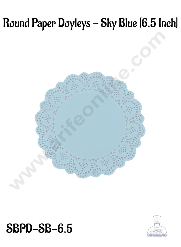 CAKE DECOR™ 6.5 inch Paper Doilies | Round Placemats | Decorative Accessories | Disposable Paper Mats - Sky Blue (100 pcs Pack)