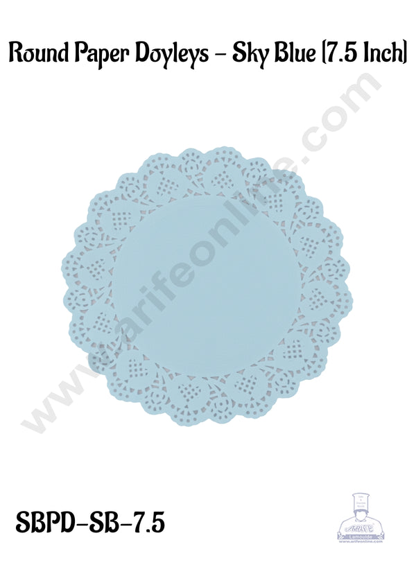 CAKE DECOR™ 7.5 inch Paper Doilies | Round Placemats | Decorative Accessories | Disposable Paper Mats - Sky Blue (100 pcs Pack)