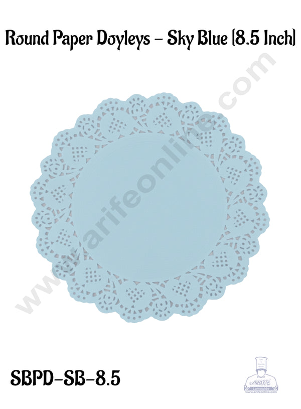 CAKE DECOR™ 8.5 inch Paper Doilies | Round Placemats | Decorative Accessories | Disposable Paper Mats - Sky Blue (100 pcs Pack)
