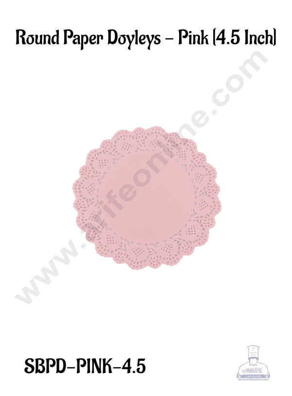 CAKE DECOR™ 4.5 inch Paper Doilies | Round Placemats | Decorative Accessories | Disposable Paper Mats - Pink (100 pcs Pack)
