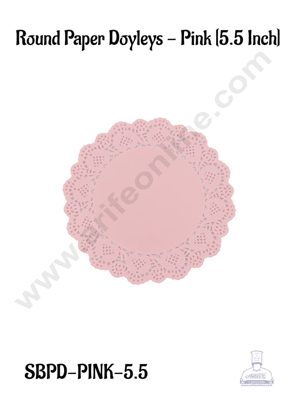 CAKE DECOR™ 5.5 inch Paper Doilies | Round Placemats | Decorative Accessories | Disposable Paper Mats - Pink (100 pcs Pack)