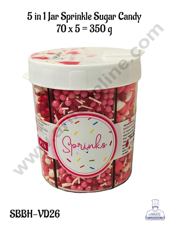 CAKE DECOR™ 5 in 1 Jar Valentine's Theme Sprinkle Sugar Candy ( VD-26 )