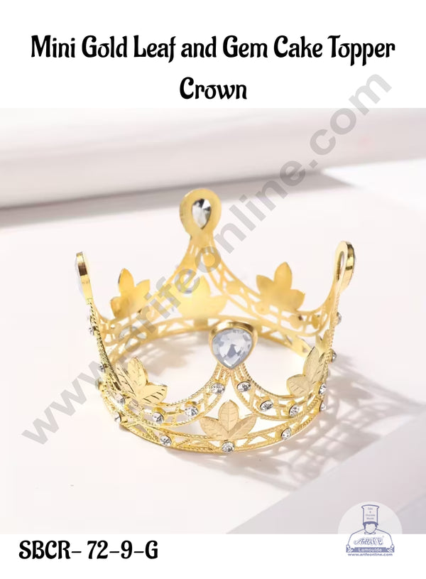 CAKE DECOR™ Mini Gold Leaf and Gem Cake Topper Crown - SBCR-72-9-G