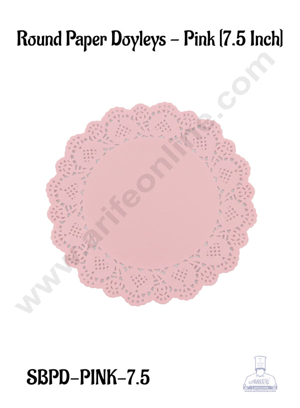 CAKE DECOR™ 7.5 inch Paper Doilies | Round Placemats | Decorative Accessories | Disposable Paper Mats - Pink (100 pcs Pack)