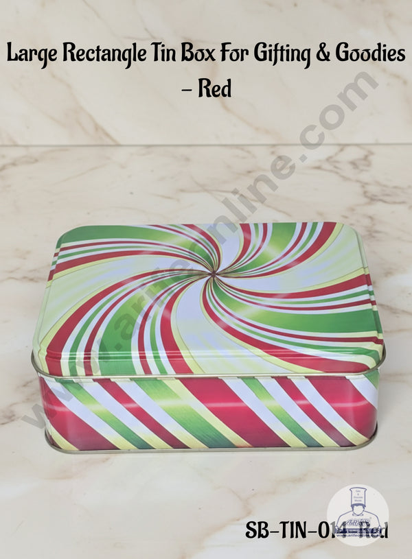 CAKE DECOR™ Large Rectangle Tin Box For Gifting & Goodies - Red| Gift Box | Chocolate Box | Jewellery Box |SB-TIN-014-Red|