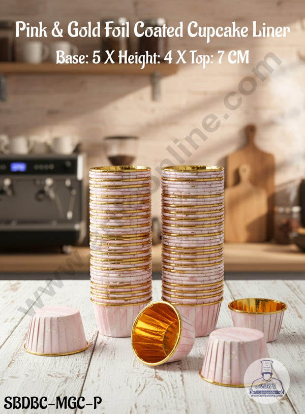 CAKE DECOR™ Pink & Gold Foil Coated Cupcake Liner (50 Pcs) - (SBDBC-MGC-P)