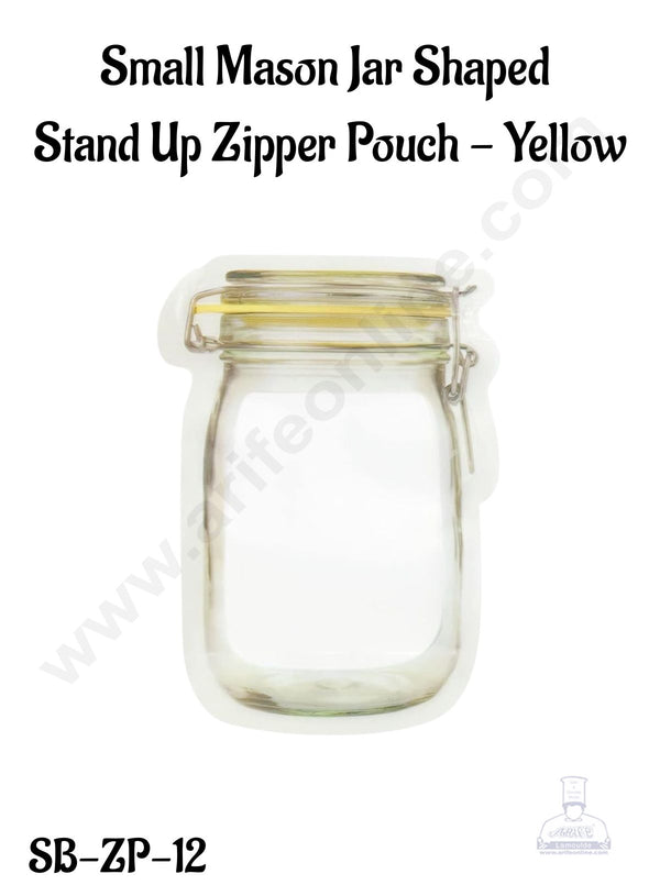 CAKE DECOR™  Small Mason Standup Pouch With Zipper Jar - Yellow  (5.9 x 4.13 Inch) (Pack of 10) (SB-ZP-12)