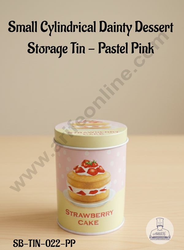 CAKE DECOR™ Small Cylindrical Dainty Dessert  Storage Tin - Pastel Pink│SB-TIN-022-PP│