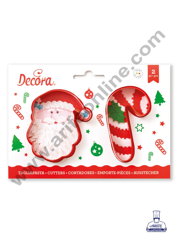 CAKE DECOR™ 2 pcs Santa Claus and Candy Cane Plastic Cookie Cutter Set