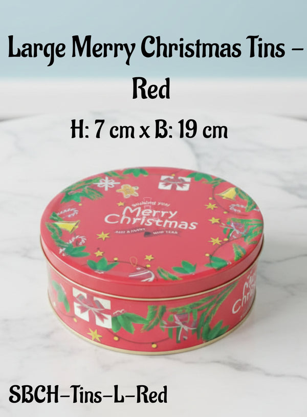 Cake Decor ™ Large Merry Christmas Tins - Red | Round Storage Containers Tins | 1 Pc Pack