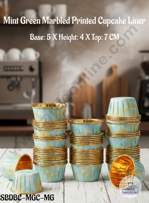 CAKE DECOR™ Mint Green Marbled Printed Cupcake Liner  (50 Pcs) - (SBDBC-MGC-MG)