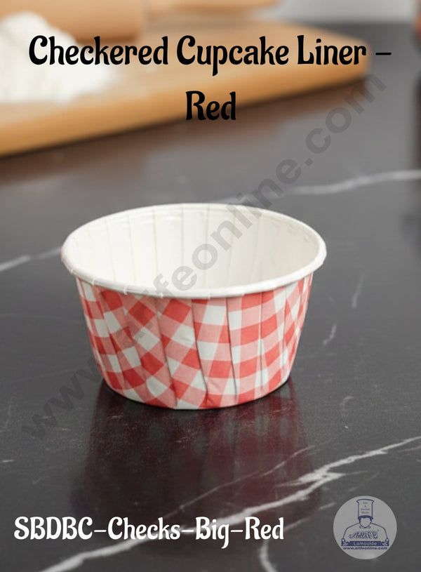 CAKE DECOR™ Red Checkered Direct Bake-able Paper Muffin Cups - Big (50 Pcs Pack)