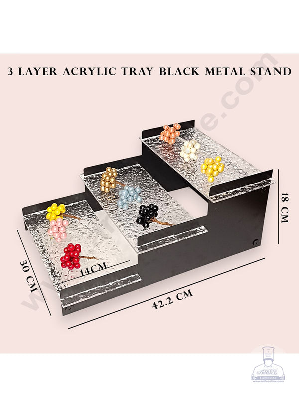 CAKE DECOR™ 3 Layer Acrylic Tray Black Metal Stand | Dessert Stand | Cupcake Stand