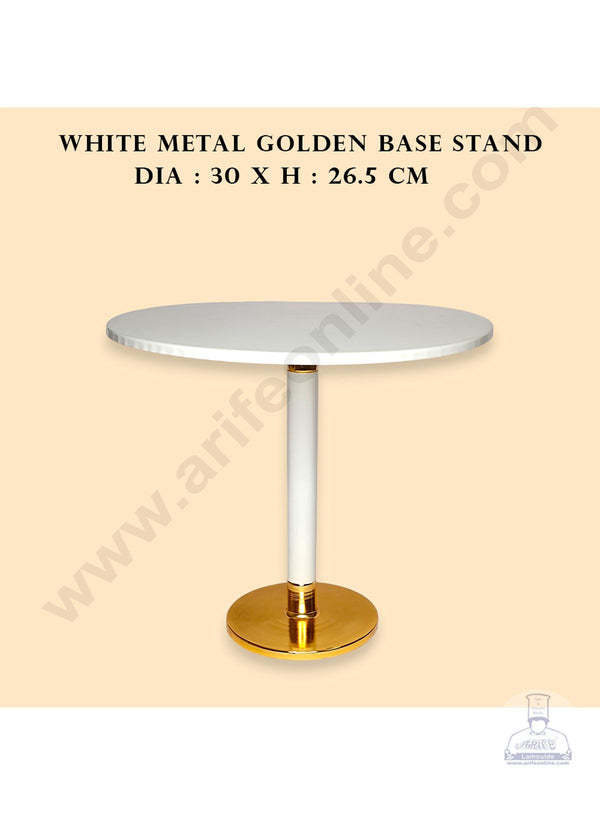 CAKE DECOR™ White Metal Cake Stand with Golden Base | Dessert Stand | Cupcake Stand