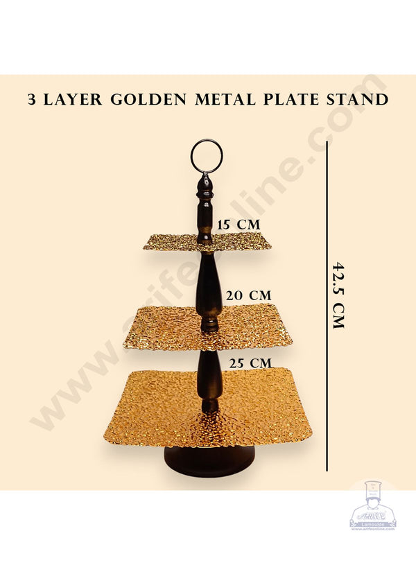 CAKE DECOR™ 3 Layer Golden Textured Metal Plates Dessert Stand | Cupcake Stand