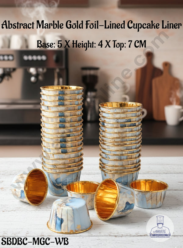 CAKE DECOR™ Abstract Marble Gold Foil-Lined Cupcake Liner (50 Pcs) - (SBDBC-MGC-WB)