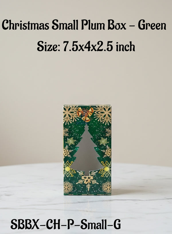 Christmas Small Plum Box - Green | Size:  7.5x4x2.5 inch | 10 Piece Pack - CAKE DECOR™