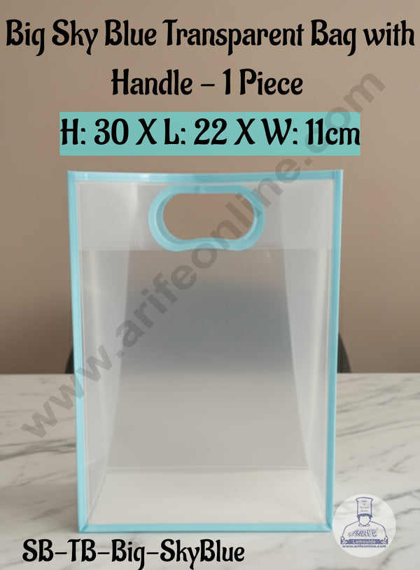 Big Sky Blue Transparent Bag with Handle (H: 30 X L: 22 X W: 11cm) | 1 Piece | Gift Bag with Handle - CAKE DECOR™