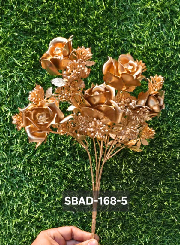 CAKE DECOR™ Gold Metallic Artificial Rose and Berry Bush | Decorative Item For Cake Decoration- 1 Stick (SBAD-168-5)