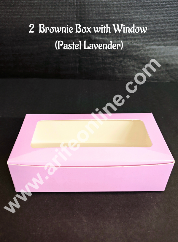 CAKE DECOR™  2 Cavity Brownie Boxes with Clear Window Pastel Lavender color  | Brownie Carriers - 10 Pcs Pack