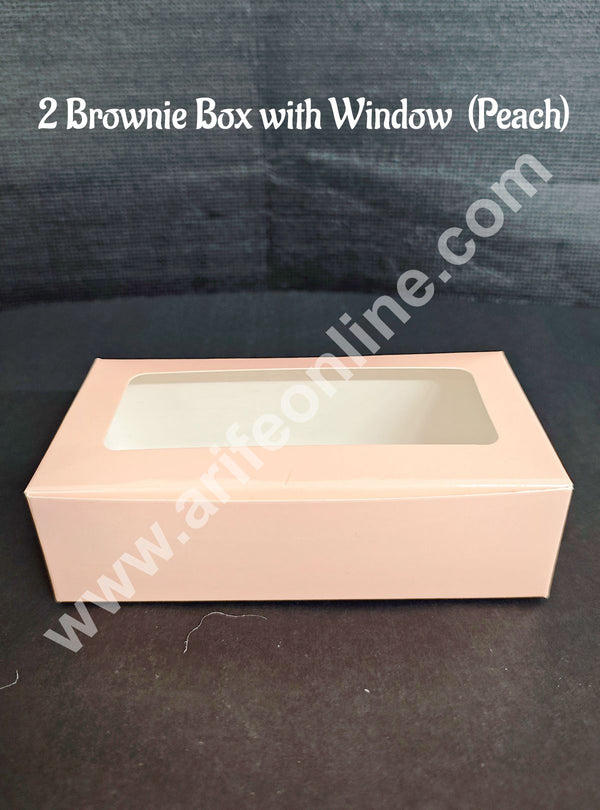 CAKE DECOR™  2 Cavity Brownie Boxes with Clear Window Peach color  | Brownie Carriers - 10 Pcs Pack